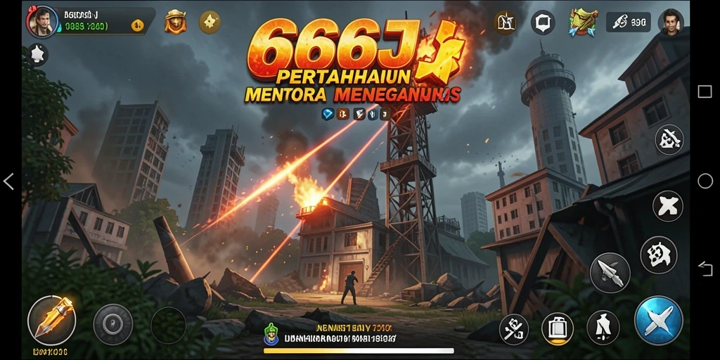 Tampilan seru dari gameplay Tower Defense 666J.
