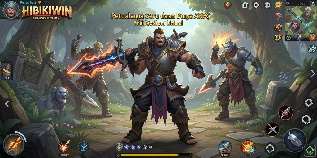 Screenshot utama HIBIKIWIN menampilkan aksi seru dalam pertarungan ARPG.