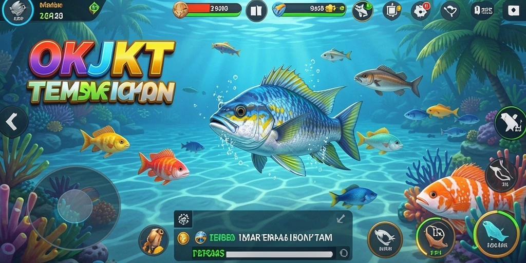 Tampilan gameplay OKJKT dengan aksi tembak ikan yang seru.