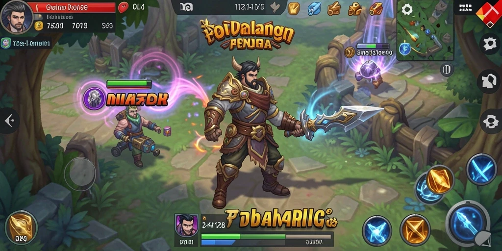 Screenshot utama OLX128 menampilkan aksi pertarungan seru dalam game RPG.