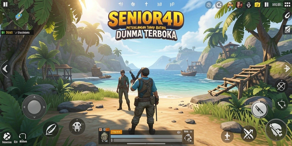 Tampilan gameplay SENIOR4D dengan dunia terbuka yang luas dan interaksi karakter.
